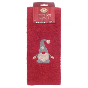 Festive Guest Hand Towel Christmas Embroidered 100% Cotton Red