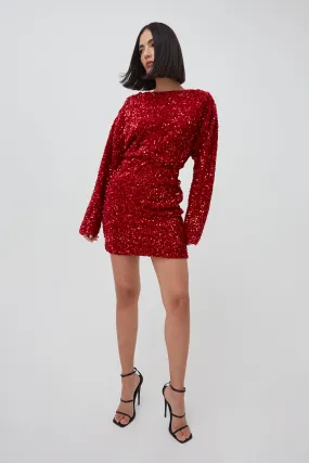 SEQUIN BLOUSON SLEEVE MINI DRESS