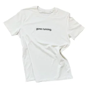 tee, gone running. raw white.