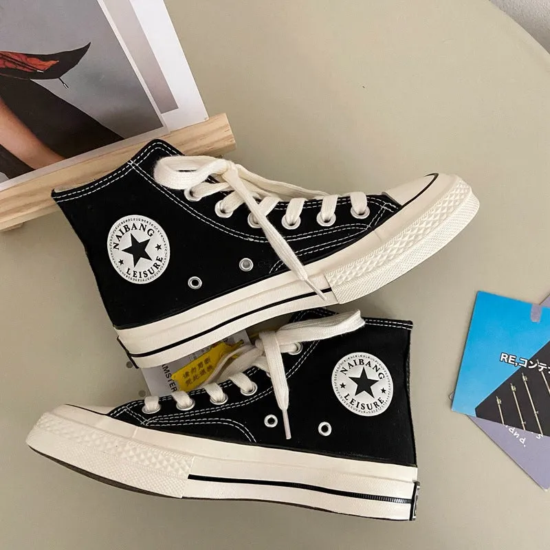 Versatile Fairy Matching Black And White Canvas Shoes